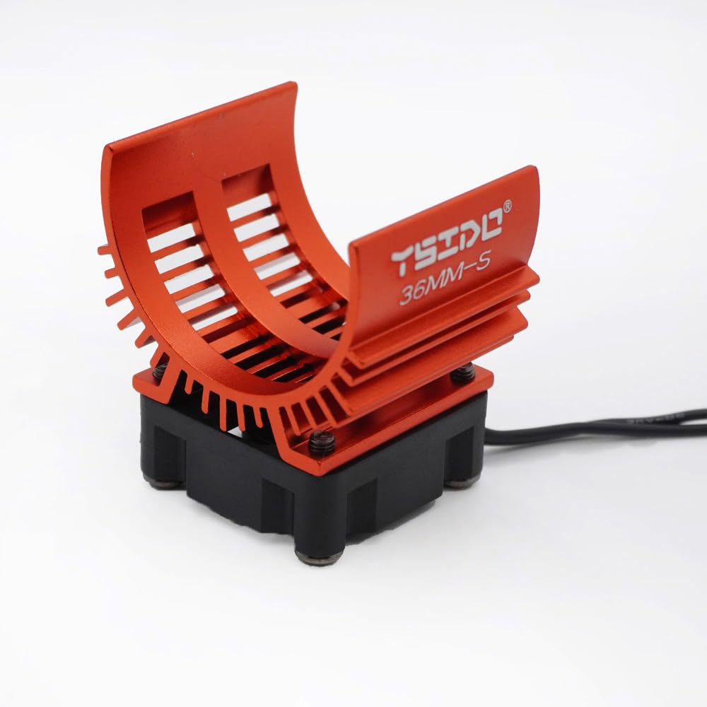 YSIDO 36mm Alloy Heat Sink Fan for 1/10 RC Cars - High Speed 26000 RPM Cooling Fan for 540 550 3650 3660 Brushless Motors (Red)