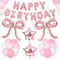 YTHETM Pink Bow Birthday Decorations Kit – 36-Inch Giant Bow Balloons, Happy Birthday Banner, and 36+ Party Balloons