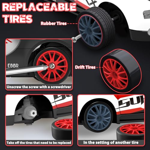 YUAN PLAN 1:24 RC Drift Car 4WD 15KM/H with Lights and Extra Tires - Black
