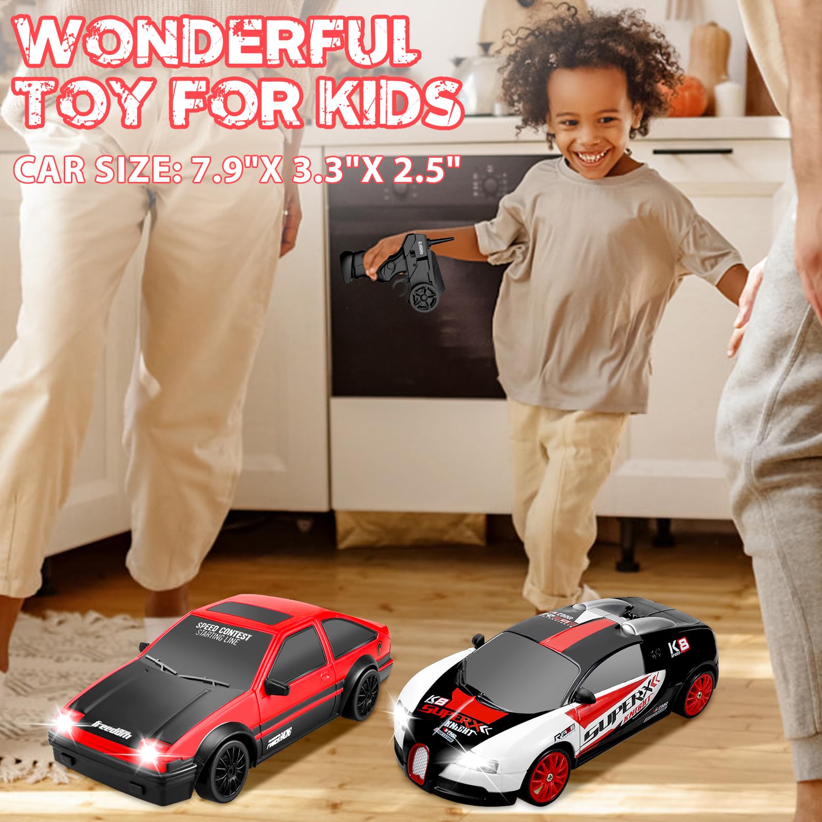 YUAN PLAN 1:24 RC Drift Car 4WD 15KM/H with Lights and Extra Tires - Black
