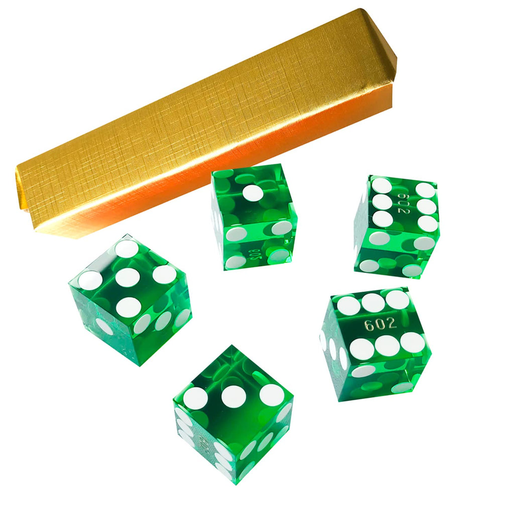 Yuanhe Precision Casino Dice – Set of 5 Green Grade AAA 19mm Serialized Acrylic Dice with Razor Edges