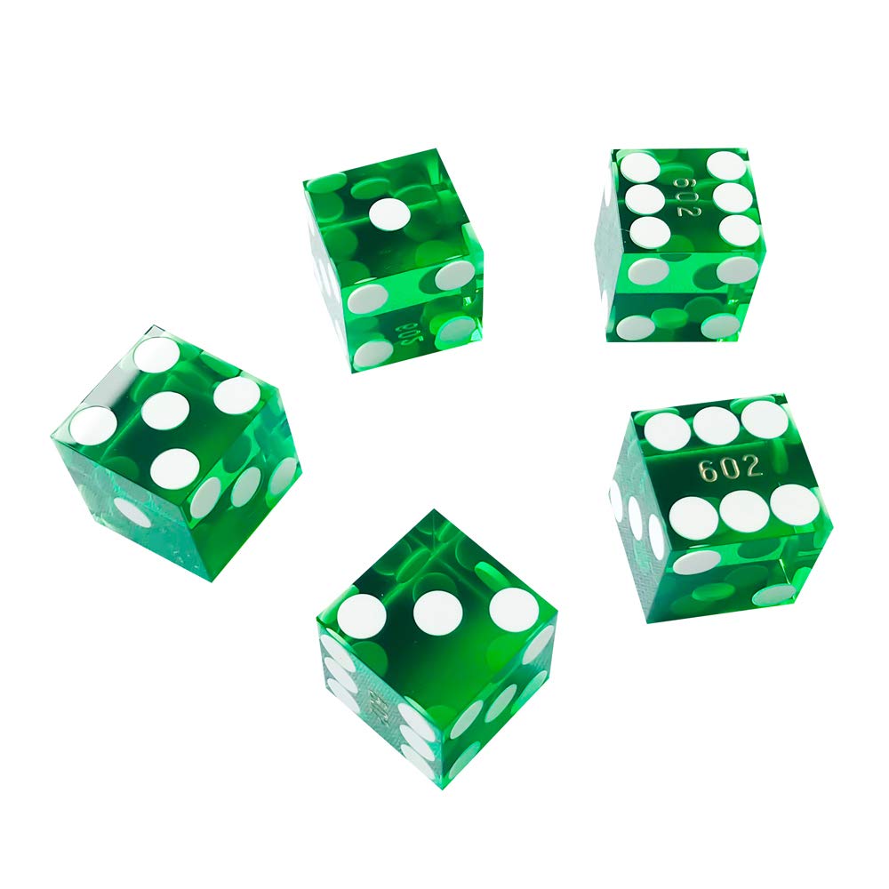 Yuanhe Precision Casino Dice – Set of 5 Green Grade AAA 19mm Serialized Acrylic Dice with Razor Edges