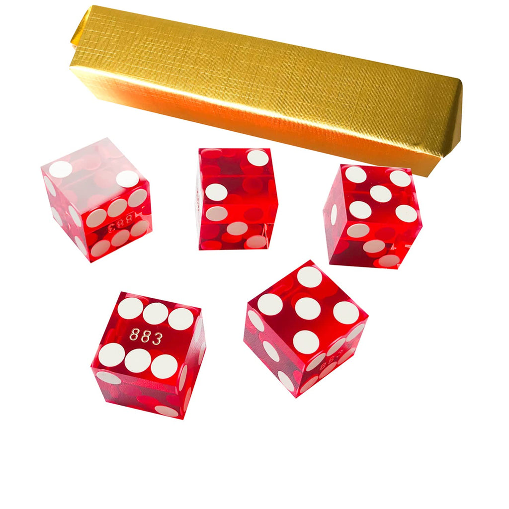 Yuanhe Set of 5 Grade AAA Precision 19mm Casino Dice - Red with Razor Edges, Serialized