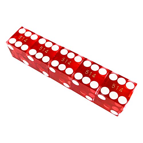 Yuanhe Set of 5 Grade AAA Precision 19mm Casino Dice - Red with Razor Edges, Serialized