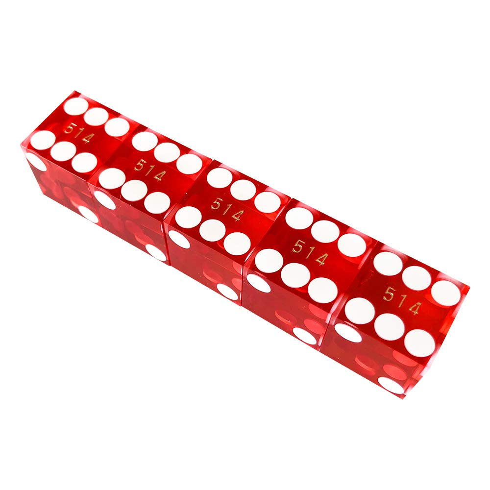 Yuanhe Set of 5 Grade AAA Precision 19mm Casino Dice - Red with Razor Edges, Serialized