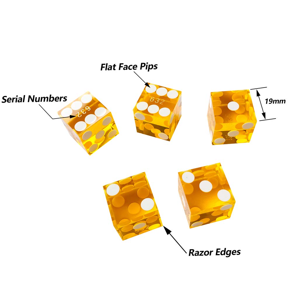 Yuanhe Set of 5 Grade AAA Precision 19mm Serialized Casino Dice with Razor Edges and Corners - Blue