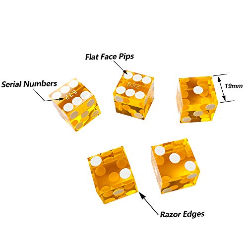 Yuanhe Set of 5 Grade AAA Precision 19mm Serialized Casino Dice with Razor Edges and Corners - Blue