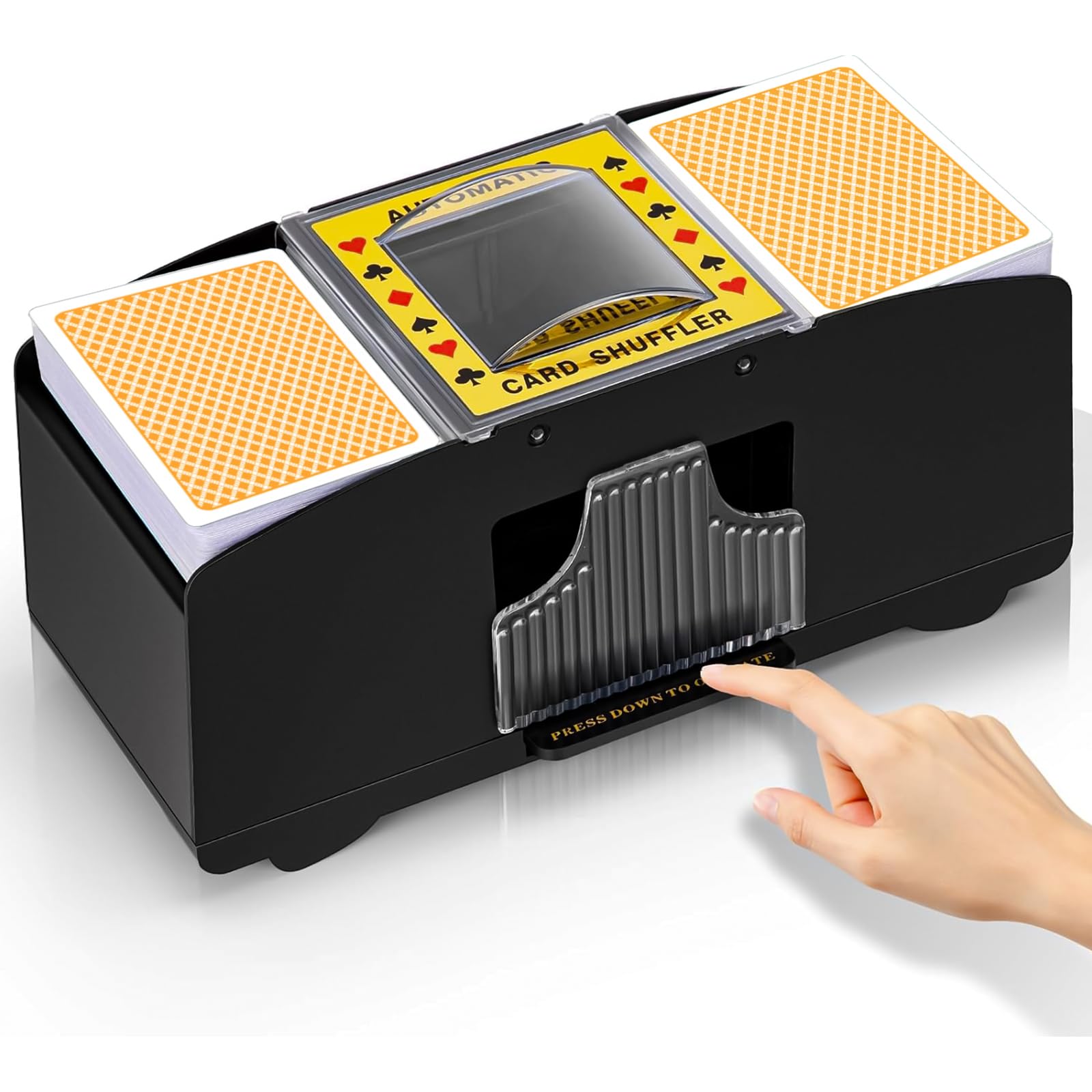 YUCEEN Automatic Card Shuffler – Battery-Powered Electric Shuffler for 1-2 Decks, Works with Poker, UNO, Blackjack, and More