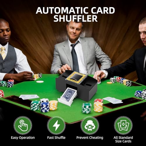 YUCEEN Automatic Card Shuffler – Battery-Powered Electric Shuffler for 1-2 Decks, Works with Poker, UNO, Blackjack, and More