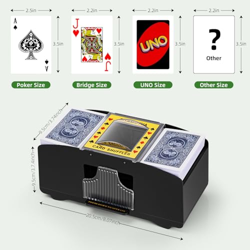 YUCEEN Automatic Card Shuffler – Battery-Powered Electric Shuffler for 1-2 Decks, Works with Poker, UNO, Blackjack, and More