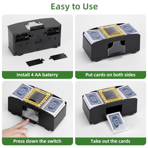 YUCEEN Automatic Card Shuffler – Battery-Powered Electric Shuffler for 1-2 Decks, Works with Poker, UNO, Blackjack, and More