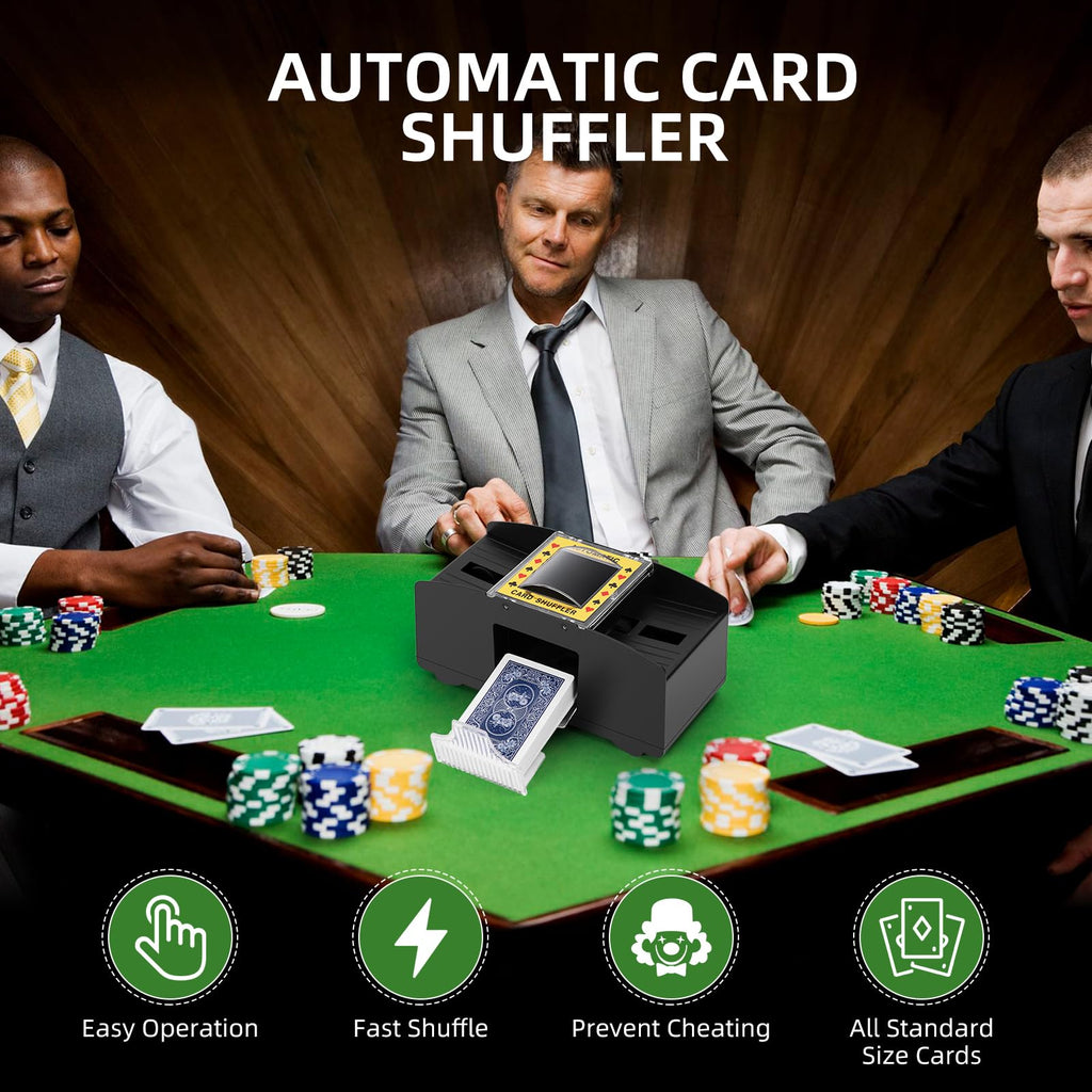 YUCEEN Automatic Card Shuffler – Battery-Powered Electric Shuffler for 1-2 Decks, Works with Poker, UNO, Blackjack, and More