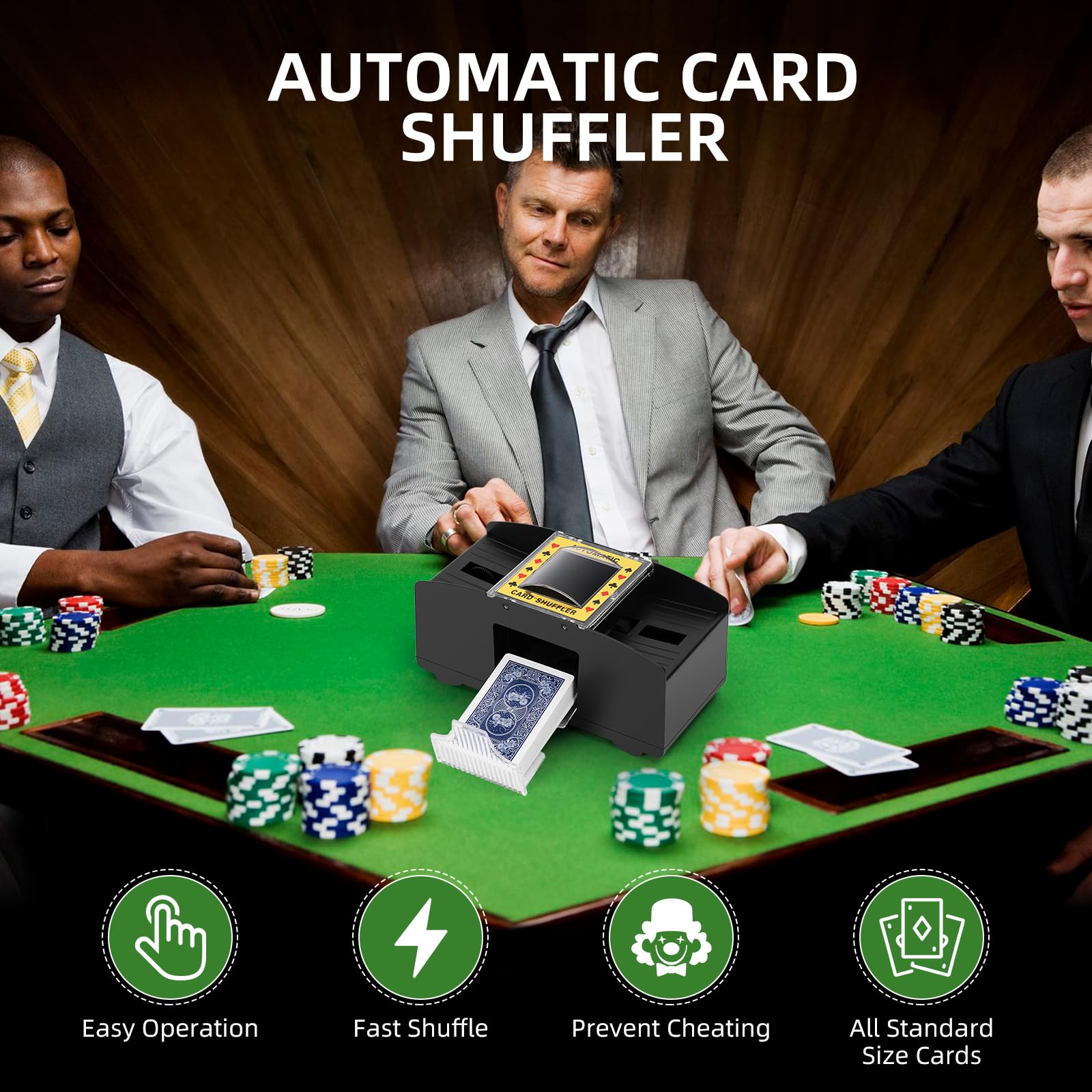 YUCEEN Automatic Card Shuffler – Battery-Powered Electric Shuffler for 1-2 Decks, Works with Poker, UNO, Blackjack, and More