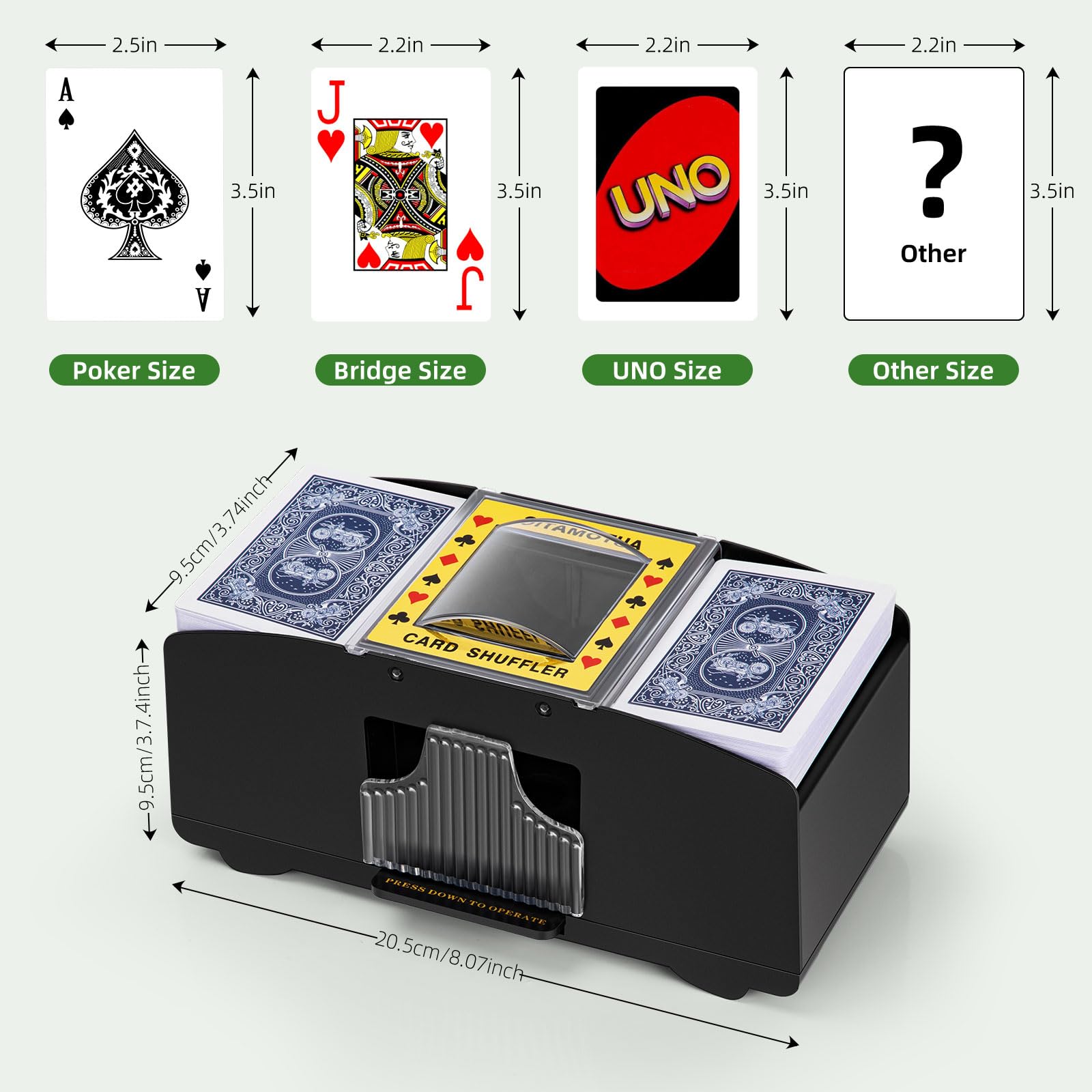 YUCEEN Automatic Card Shuffler – Battery-Powered Electric Shuffler for 1-2 Decks, Works with Poker, UNO, Blackjack, and More