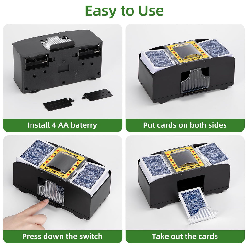 YUCEEN Automatic Card Shuffler – Battery-Powered Electric Shuffler for 1-2 Decks, Works with Poker, UNO, Blackjack, and More