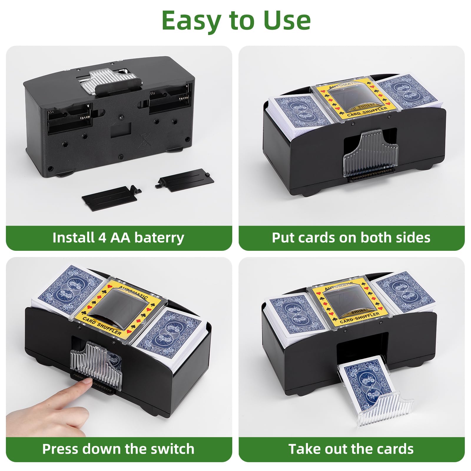 YUCEEN Automatic Card Shuffler – Battery-Powered Electric Shuffler for 1-2 Decks, Works with Poker, UNO, Blackjack, and More