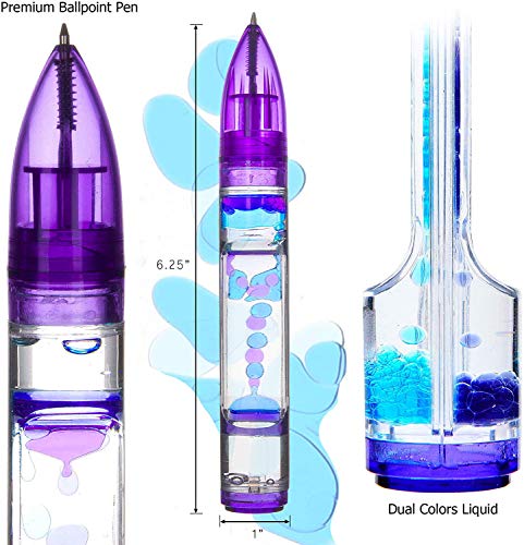 YUE MOTION Liquid Motion Timer Pen 2 Pack - Blue and Purple Fidget Pen Set for Desk Toys and Stress Relief