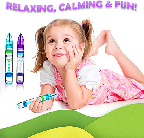 YUE MOTION Liquid Motion Timer Pen 2 Pack - Blue and Purple Fidget Pen Set for Desk Toys and Stress Relief
