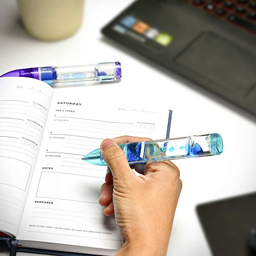 YUE MOTION Liquid Motion Timer Pen 2 Pack - Blue and Purple Fidget Pen Set for Desk Toys and Stress Relief