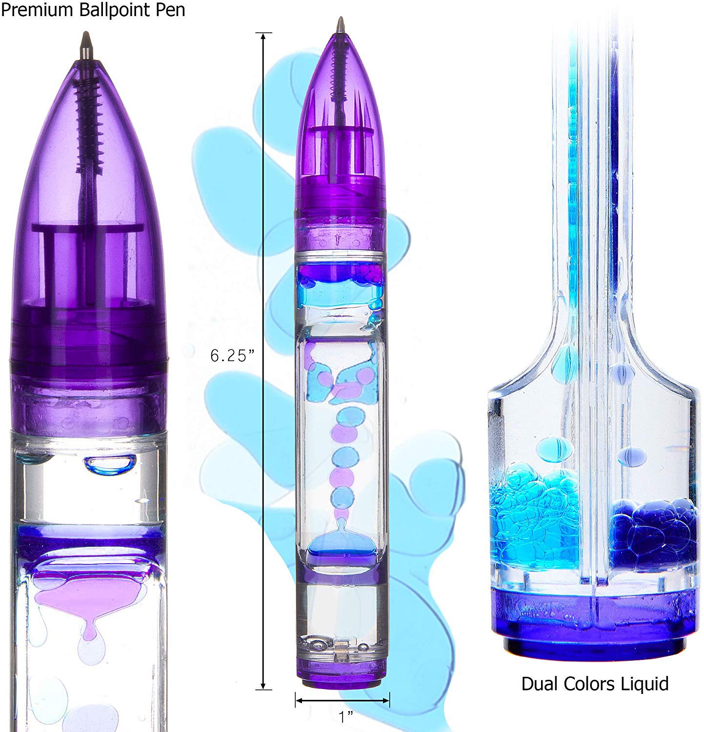 YUE MOTION Liquid Motion Timer Pen 2 Pack - Blue and Purple Fidget Pen Set for Desk Toys and Stress Relief