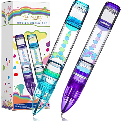 YUE MOTION Liquid Motion Timer Pen 2 Pack - Blue and Purple Fidget Pen Set for Desk Toys and Stress Relief