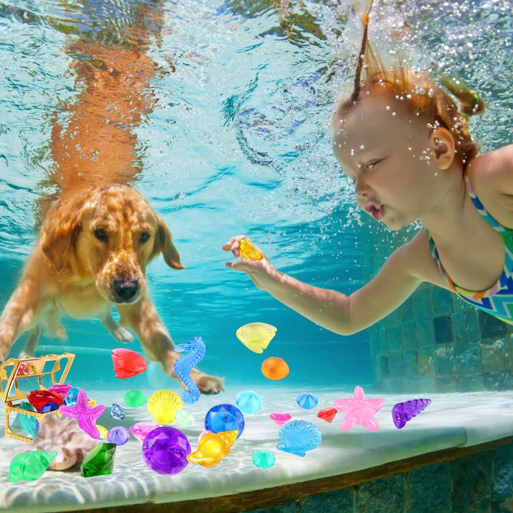YUJUN 30-Piece Colorful Diving Gem Pool Toys with Treasure Chests