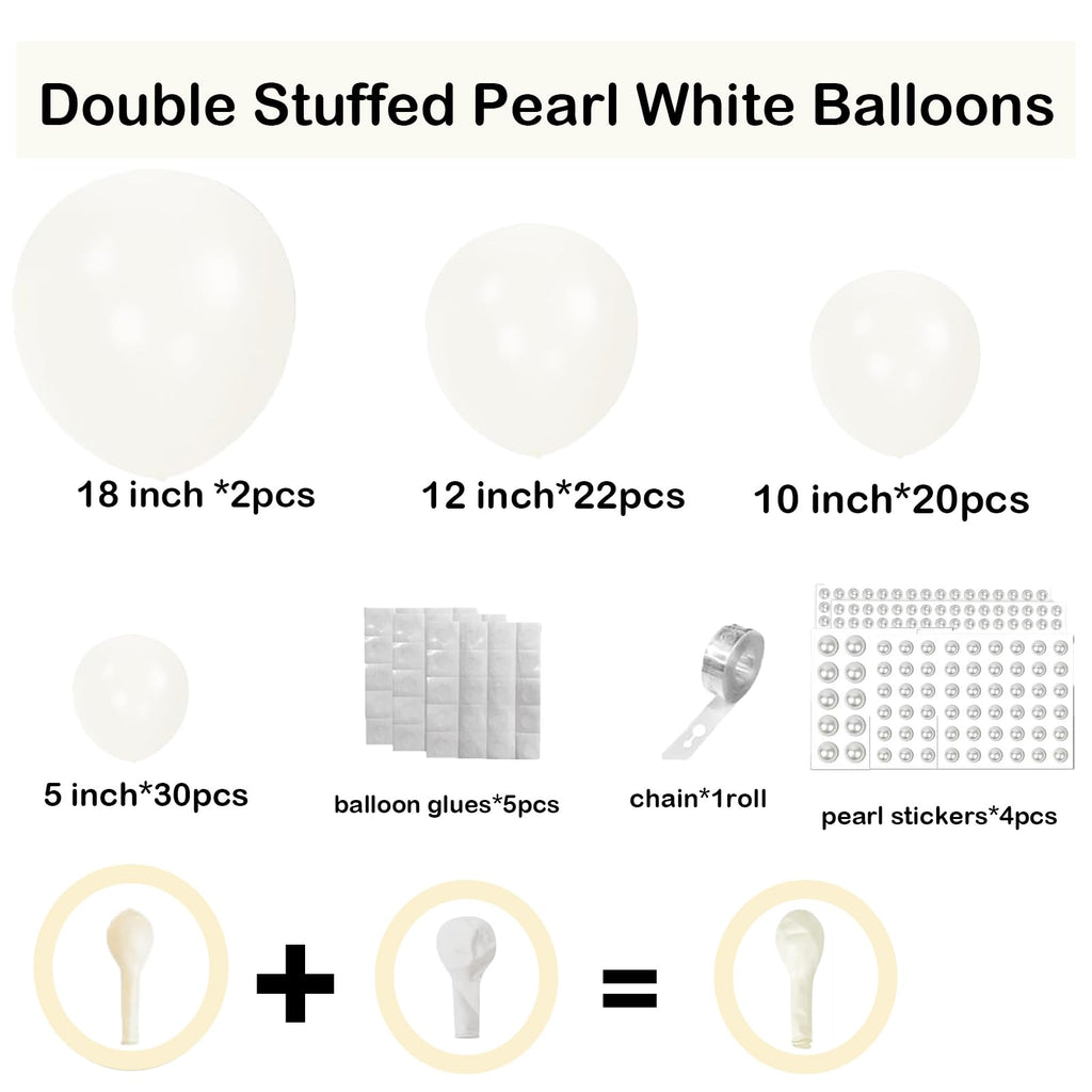 Yumiche Pearl White Double Stuffed Balloon Arch Kit – 74 Balloons with Pearl Stickers for Weddings, Bridal Showers & Birthday Parties
