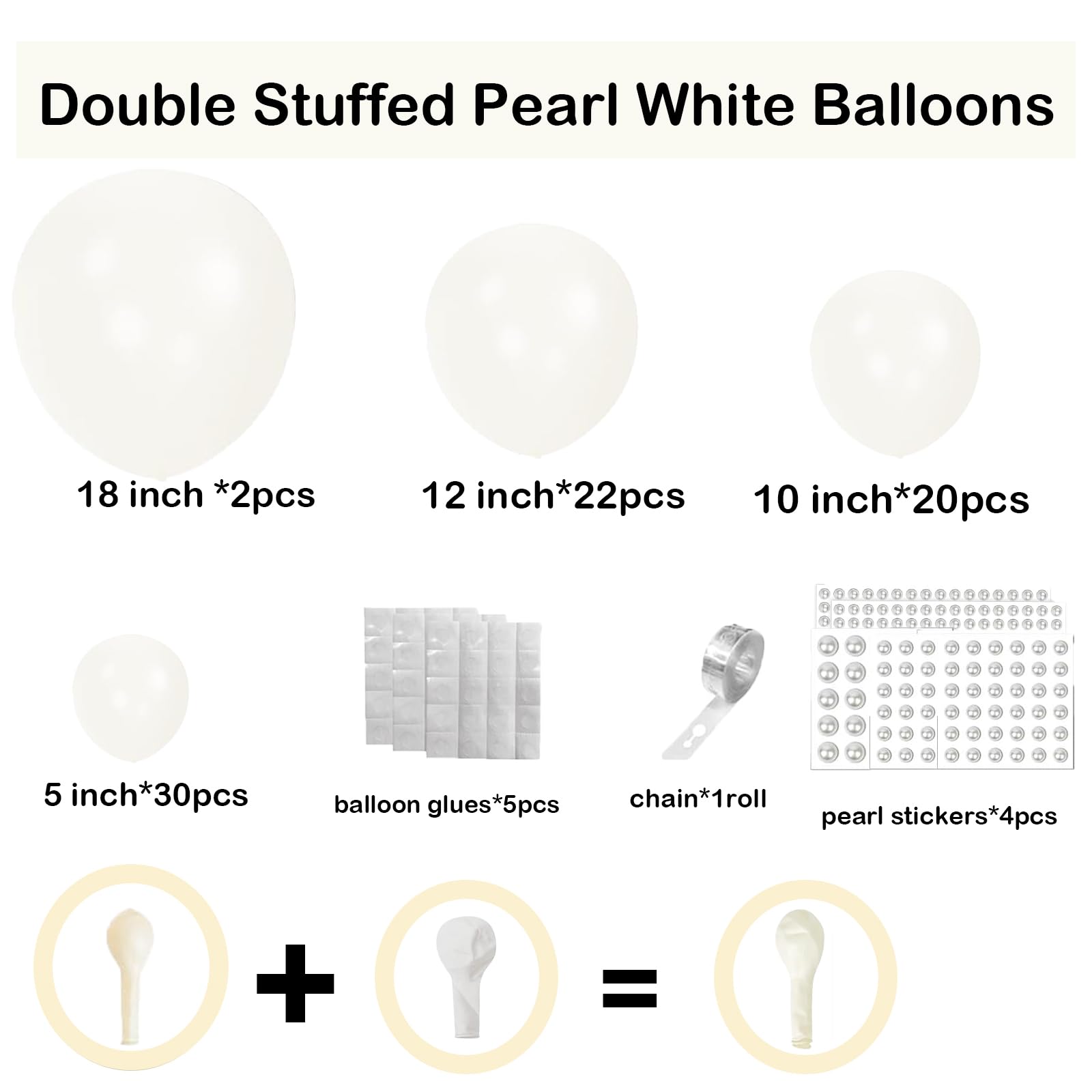 Yumiche Pearl White Double Stuffed Balloon Arch Kit – 74 Balloons with Pearl Stickers for Weddings, Bridal Showers & Birthday Parties