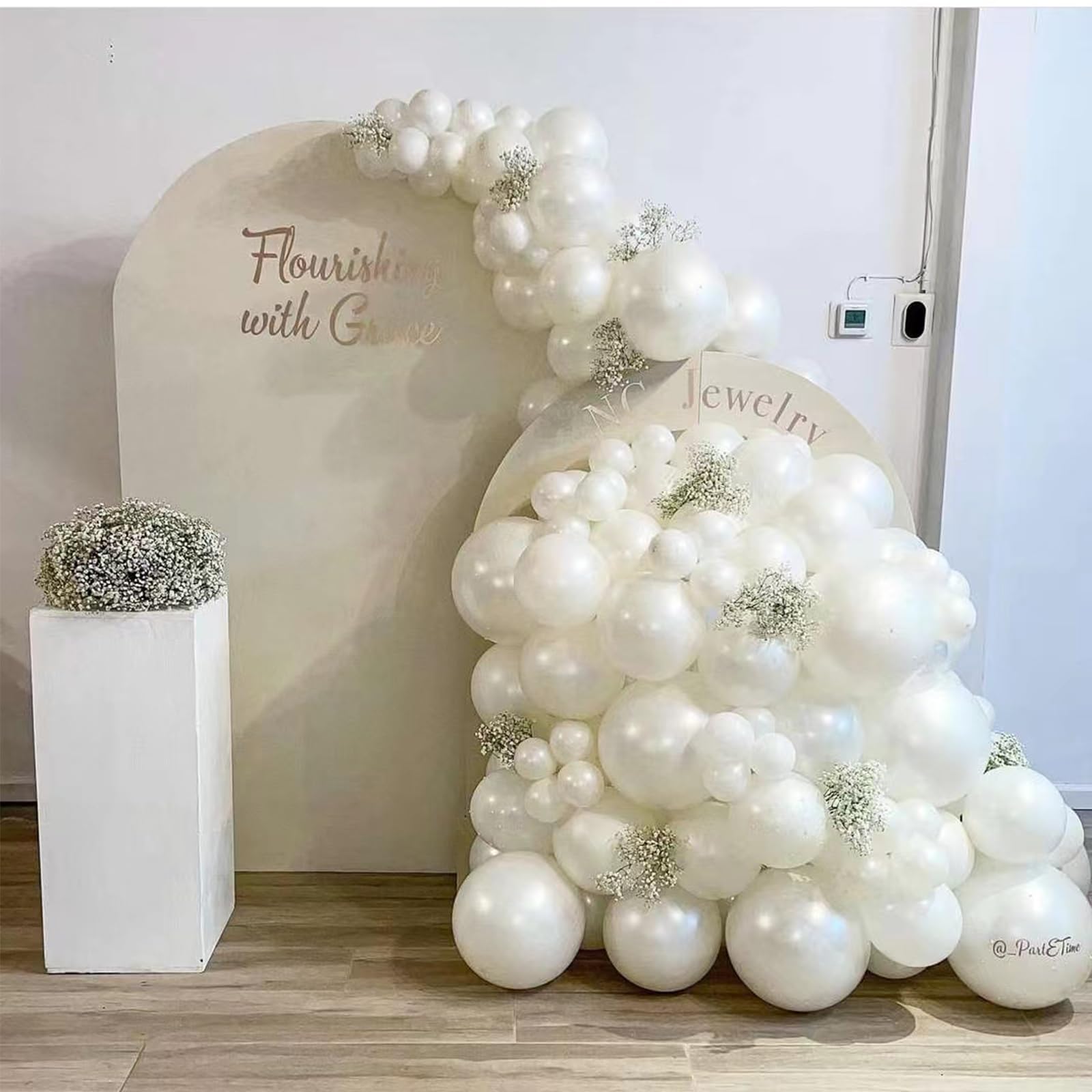 Yumiche Pearl White Double Stuffed Balloon Arch Kit – 74 Balloons with Pearl Stickers for Weddings, Bridal Showers & Birthday Parties