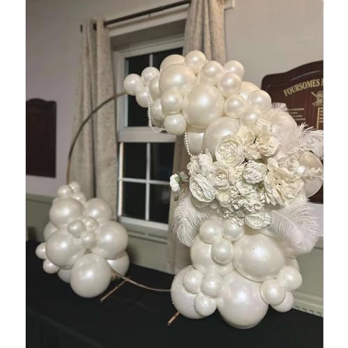 Yumiche Pearl White Double Stuffed Balloon Arch Kit – 74 Balloons with Pearl Stickers for Weddings, Bridal Showers & Birthday Parties