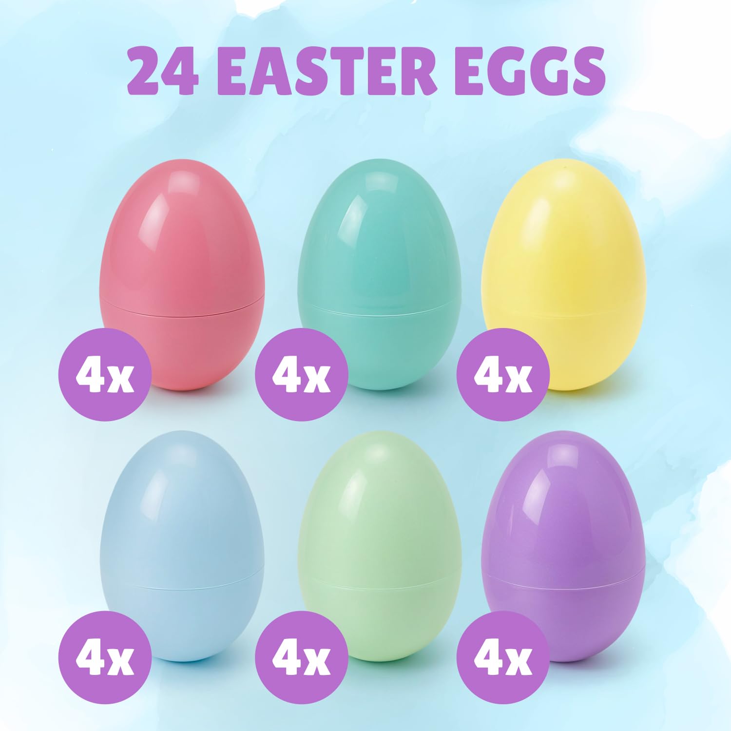 Yumzo 24-Pack Fillable Plastic Eggs for Easter Egg Hunts - Pastel Colors, Snap Closure, 2.3 x 1.5 Inches