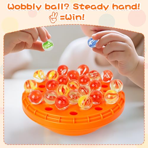 YUOIOYU Marble Balance Game - 50 Glass Marbles with Storage, Family Game for 1-4 Players, Pumpkin Orange