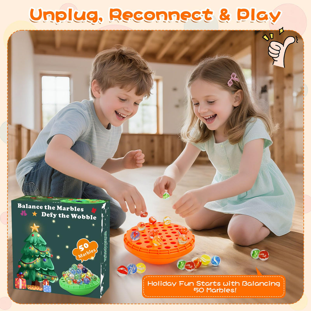 YUOIOYU Marble Balance Game - 50 Glass Marbles with Storage, Family Game for 1-4 Players, Pumpkin Orange