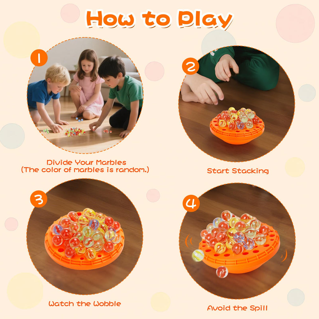 YUOIOYU Marble Balance Game - 50 Glass Marbles with Storage, Family Game for 1-4 Players, Pumpkin Orange