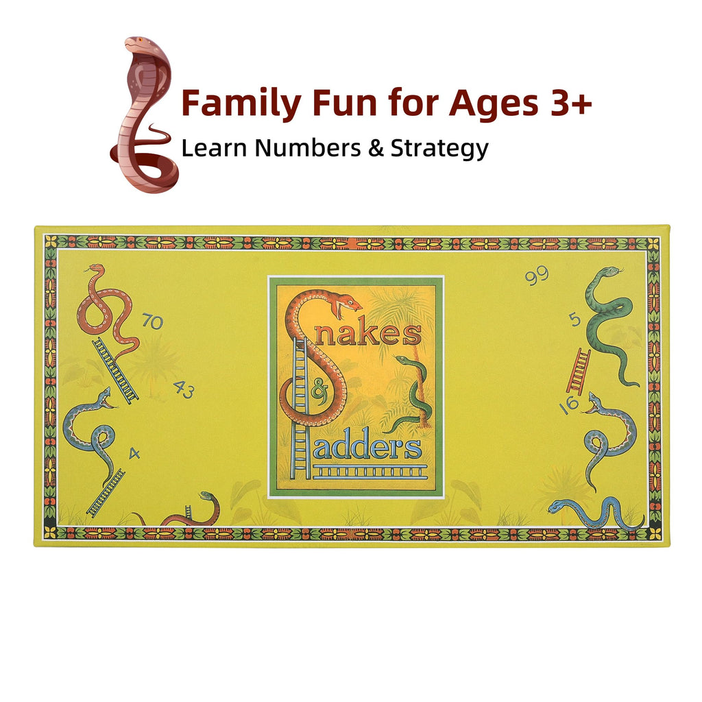 YUROZAC Classic Snakes and Ladders Foldable Board Game – Retro Family Fun for Kids Ages 3+ (2-4 Players, Includes Dice & Pawns)