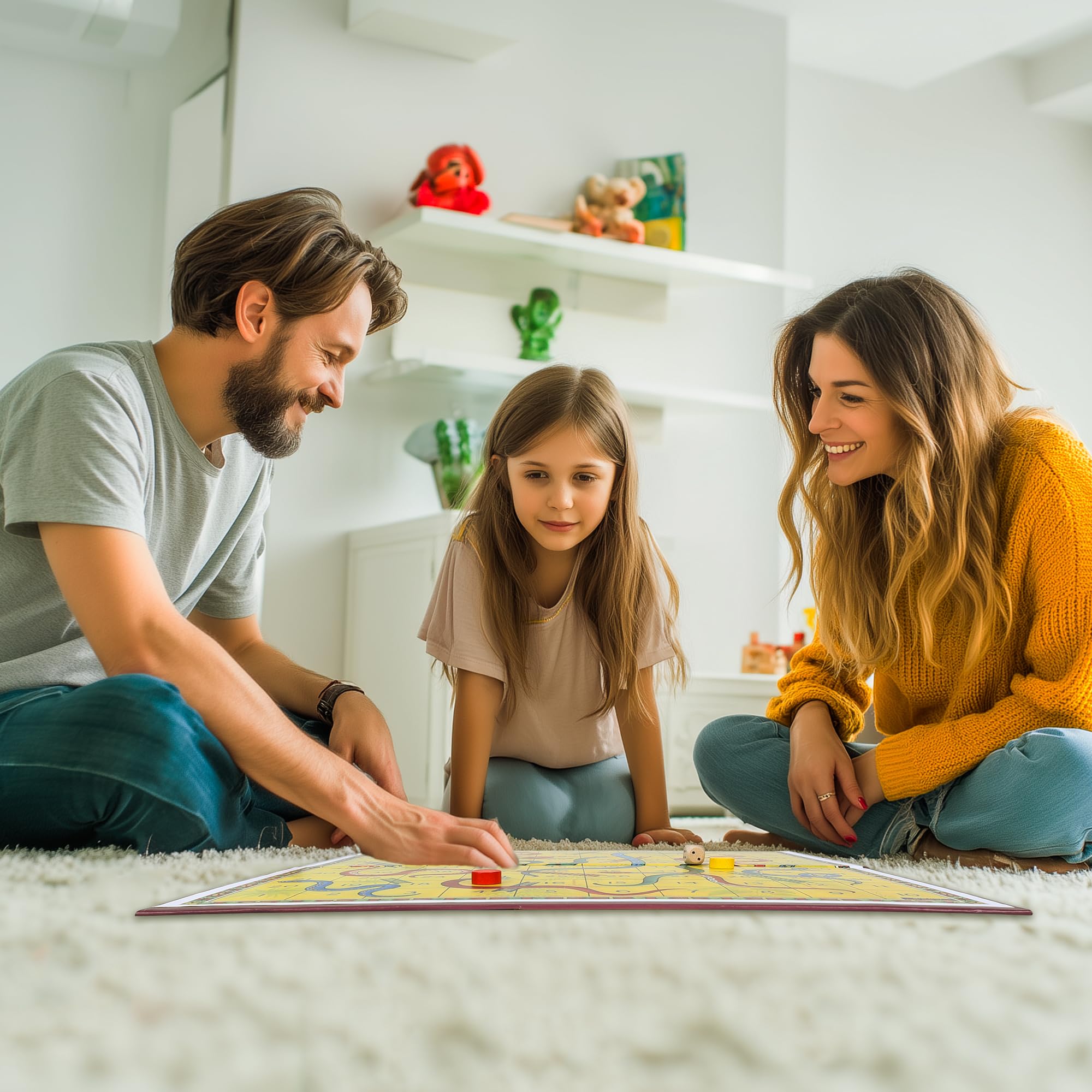 YUROZAC Classic Snakes and Ladders Foldable Board Game – Retro Family Fun for Kids Ages 3+ (2-4 Players, Includes Dice & Pawns)