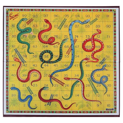 YUROZAC Classic Snakes and Ladders Foldable Board Game – Retro Family Fun for Kids Ages 3+ (2-4 Players, Includes Dice & Pawns)