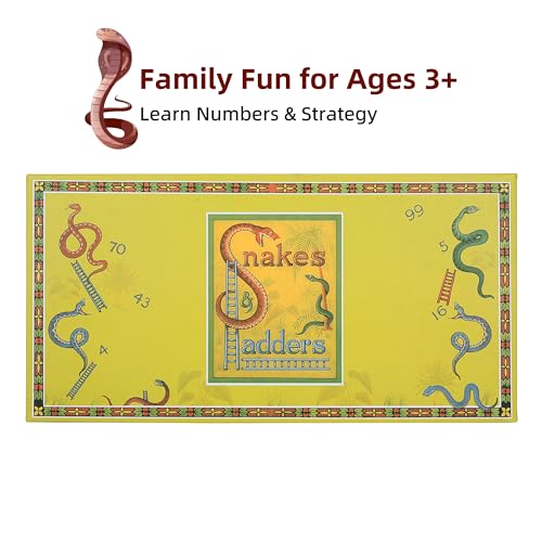 YUROZAC Classic Snakes and Ladders Foldable Board Game – Retro Family Fun for Kids Ages 3+ (2-4 Players, Includes Dice & Pawns)