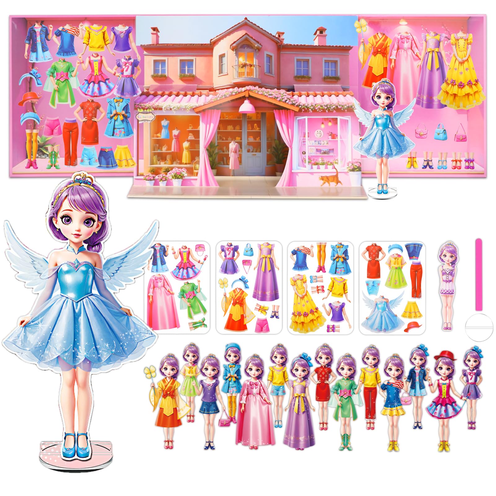 Yuzee Magnetic Dress Up Paper Doll with 33 Pieces and 3D Scenes for Girls Ages 4-7