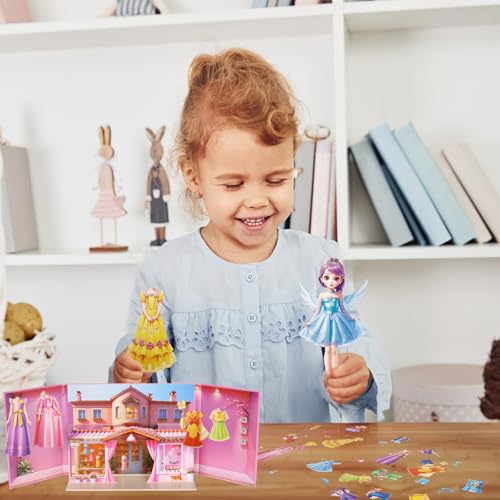 Yuzee Magnetic Dress Up Paper Doll with 33 Pieces and 3D Scenes for Girls Ages 4-7