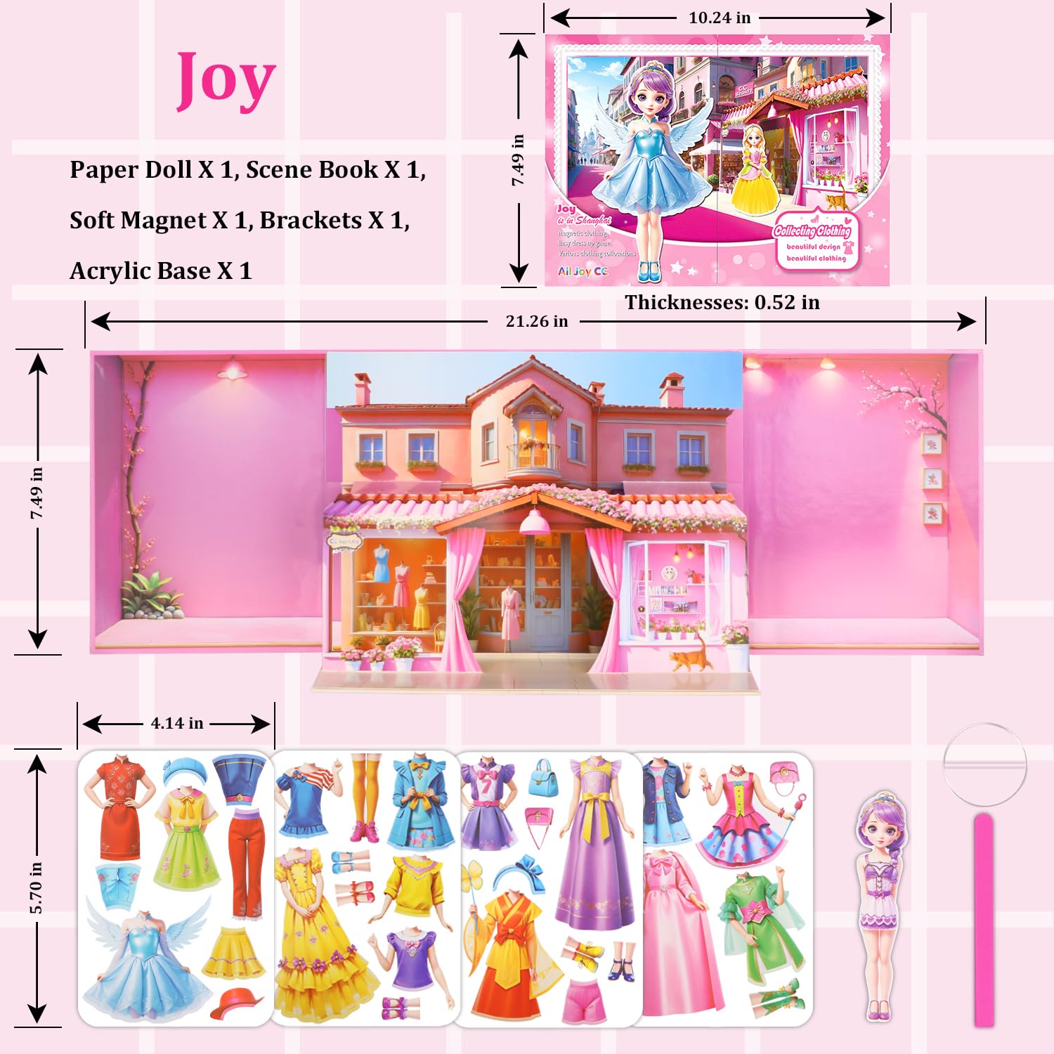 Yuzee Magnetic Dress Up Paper Doll with 33 Pieces and 3D Scenes for Girls Ages 4-7