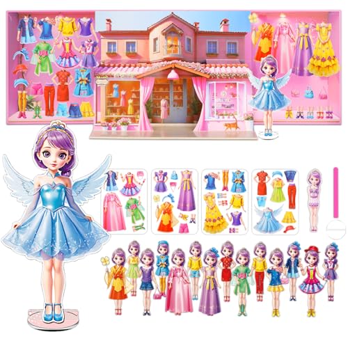 Yuzee Magnetic Dress Up Paper Doll with 33 Pieces and 3D Scenes for Girls Ages 4-7