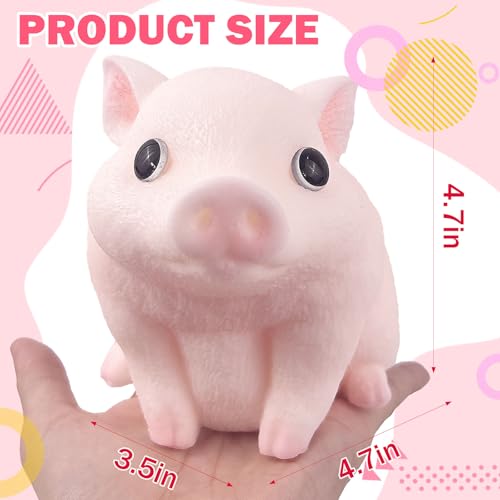 YVBBHE Big Hand Painted Pig Squishy Toy - Pink Large Ultra Soft Squeeze Fidget Toy for Stress Relief