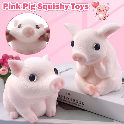 YVBBHE Big Hand Painted Pig Squishy Toy - Pink Large Ultra Soft Squeeze Fidget Toy for Stress Relief