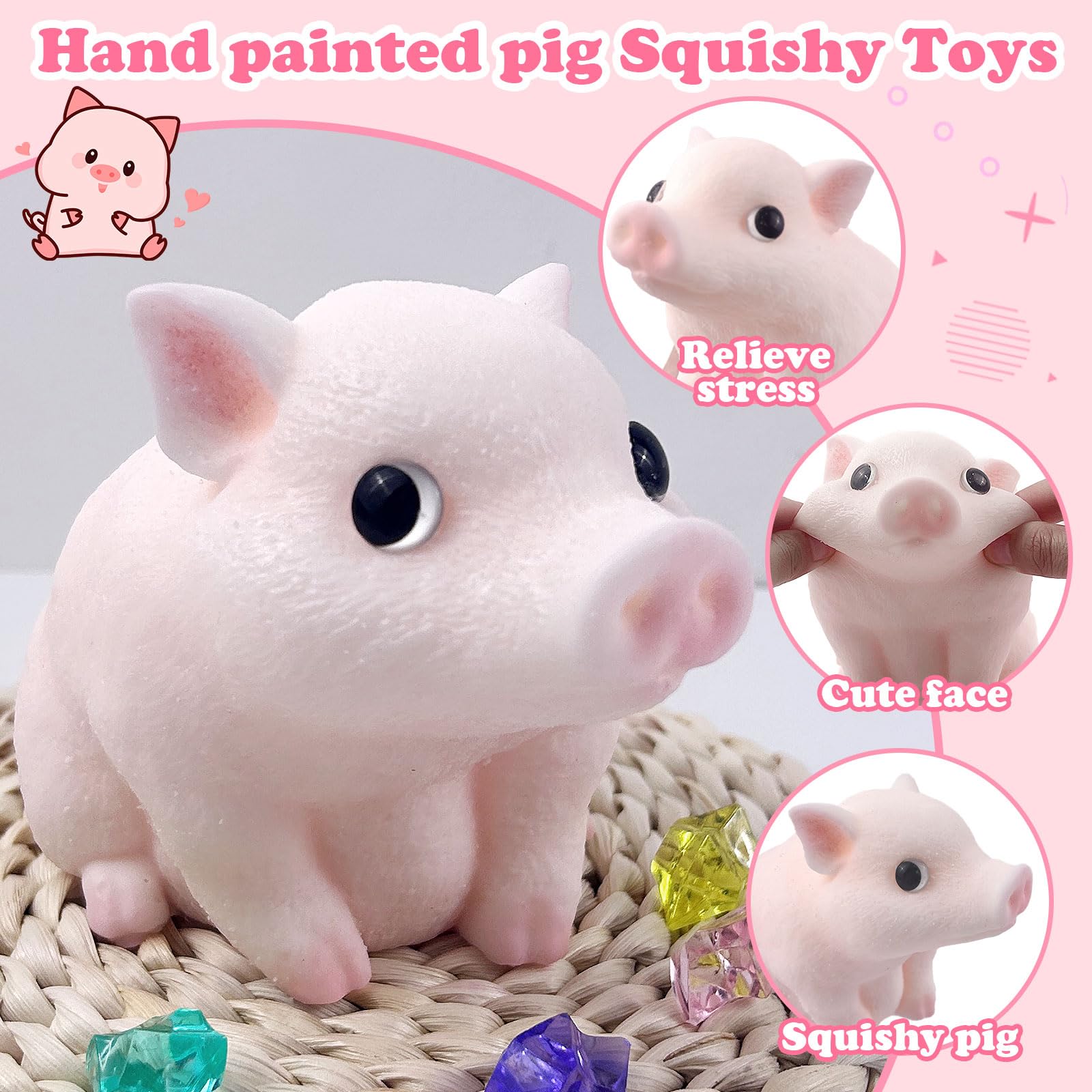 YVBBHE Big Hand Painted Pig Squishy Toy - Pink Large Ultra Soft Squeeze Fidget Toy for Stress Relief