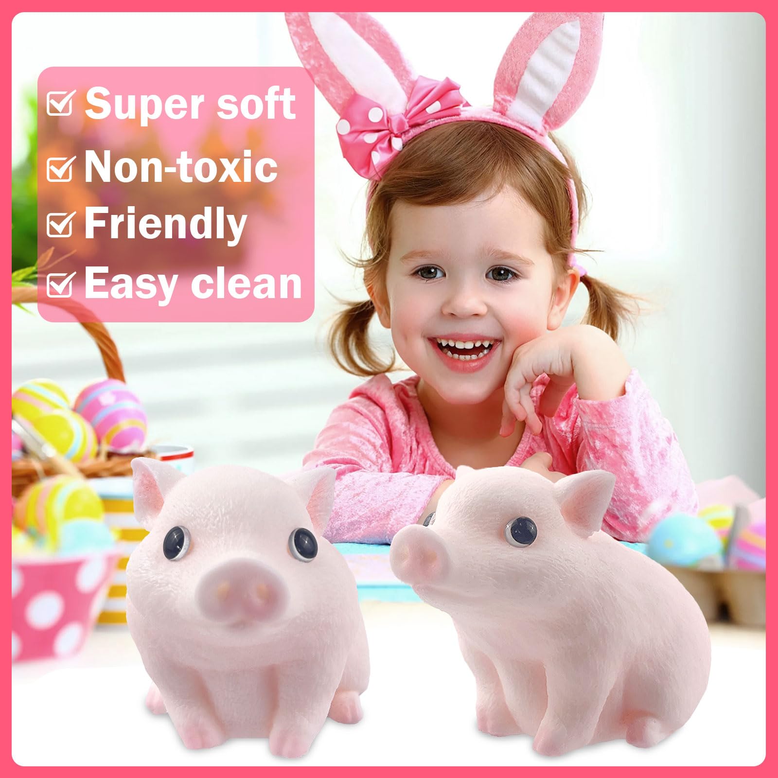 YVBBHE Big Hand Painted Pig Squishy Toy - Pink Large Ultra Soft Squeeze Fidget Toy for Stress Relief
