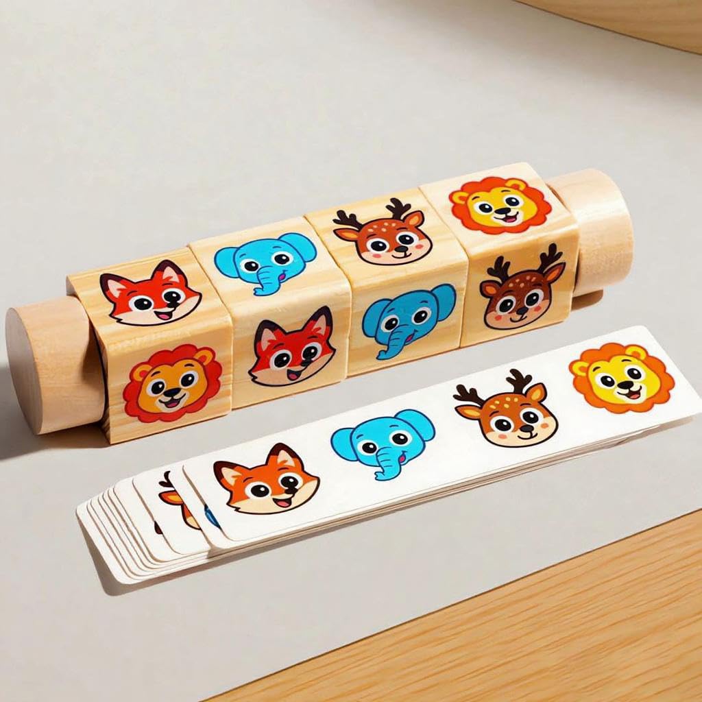 YXWELLIFE Montessori Wooden Animal Rotating Puzzle – Spin & Match Toy for Toddlers 1-3