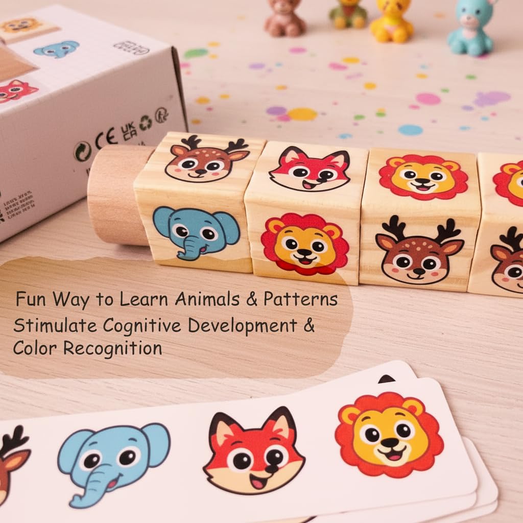 YXWELLIFE Montessori Wooden Animal Rotating Puzzle – Spin & Match Toy for Toddlers 1-3
