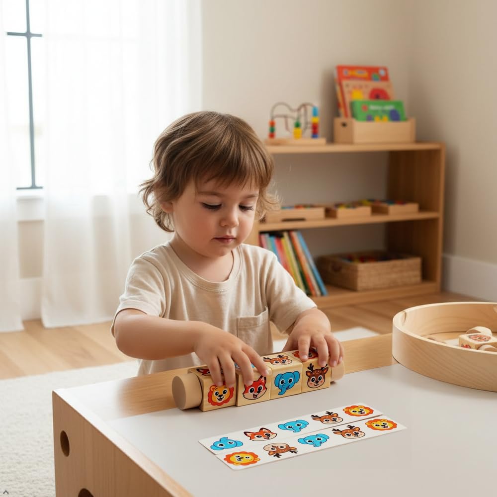 YXWELLIFE Montessori Wooden Animal Rotating Puzzle – Spin & Match Toy for Toddlers 1-3