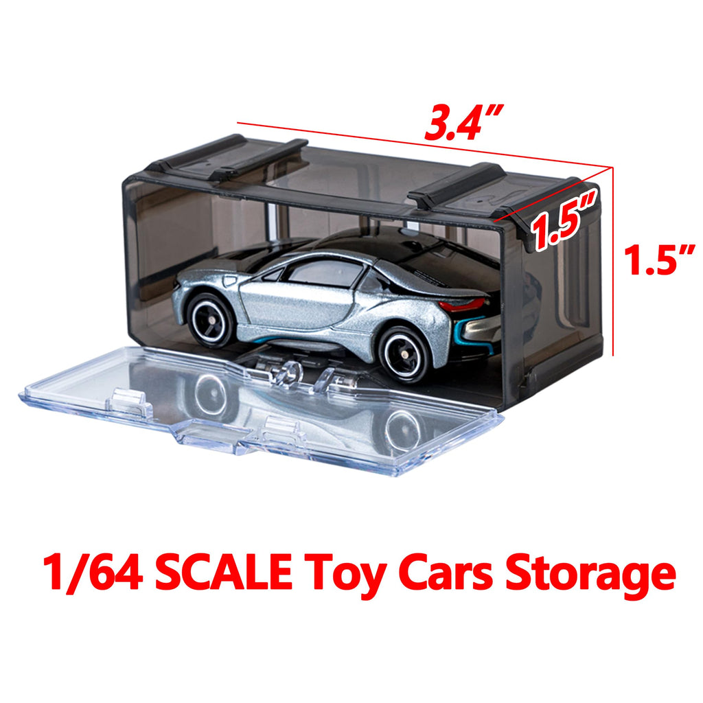 YYDS 10-Pack Interlocking 1/64 Scale Toy Car Display Cases – Dustproof Plastic Storage for Hot Wheels, Matchbox & Mini Cars (Black)